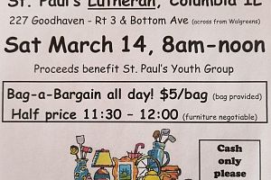 RUMMAGE SALE St Paul’s LUTHERAN Columbia IL, Sat, March 14, 8-noon